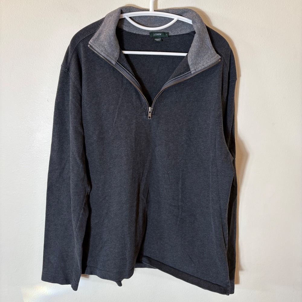J. Crew Charcoal‎ Gray 100% Cotton Quarter Zip Pullover Sweatshirt Size Large